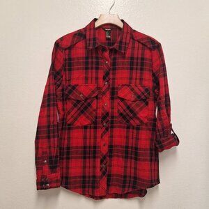 Red and black plaid  shirt snap button down